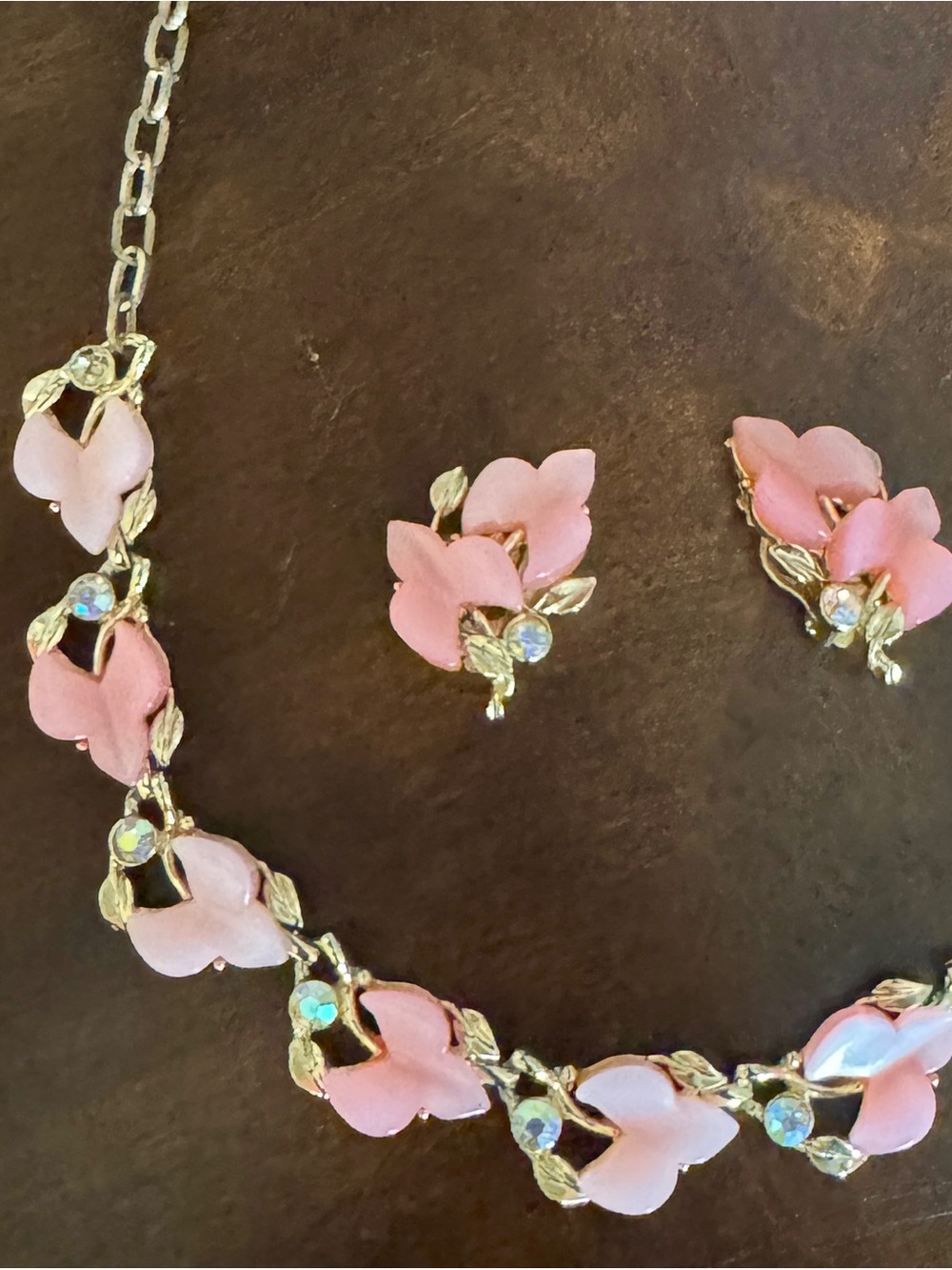 Vintage Pink Floral Necklace and Earring Set